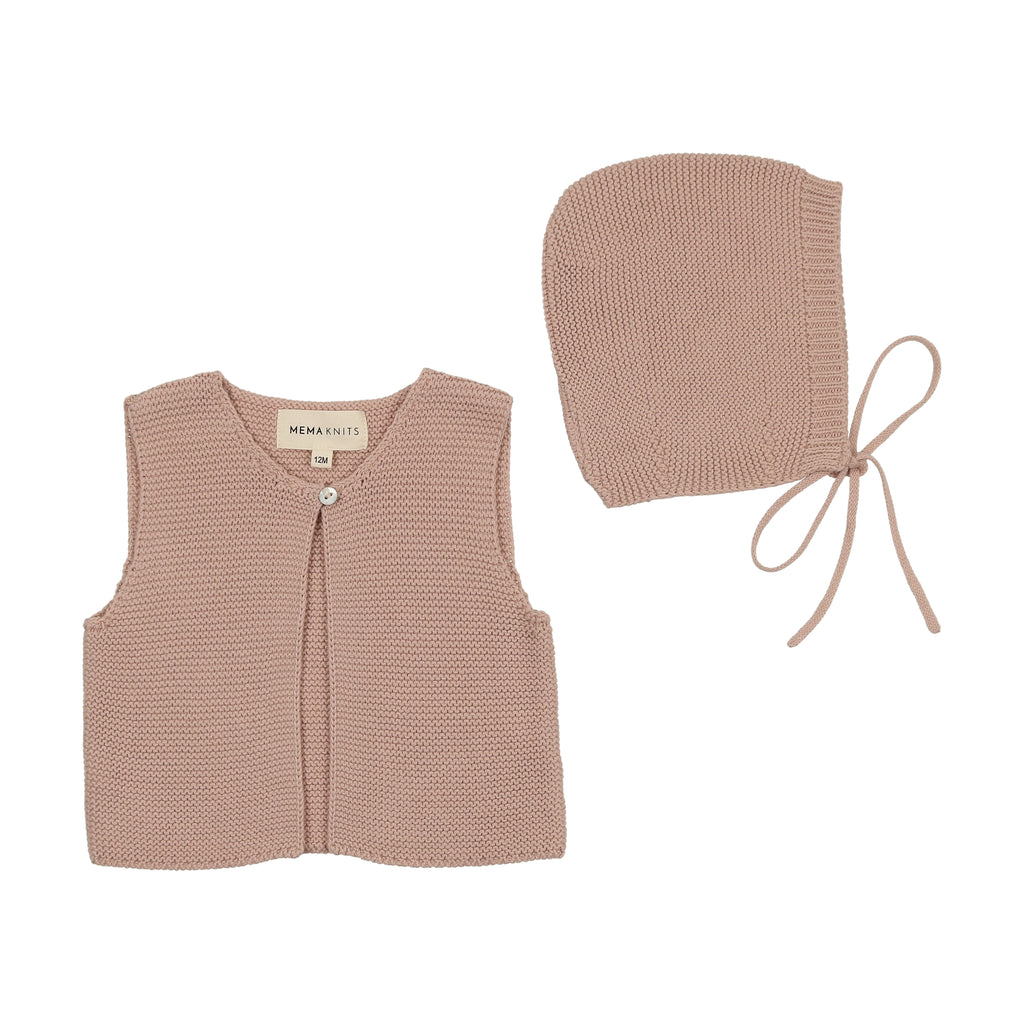 Mema Knits Knit One Button Crop Vest-Dusty Pink