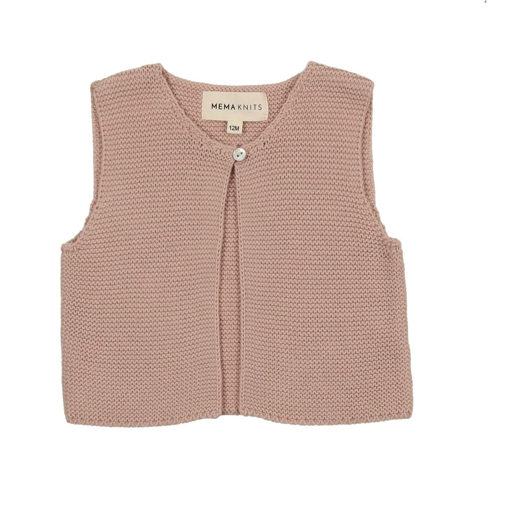 Mema Knits Knit One Button Crop Vest-Dusty Pink