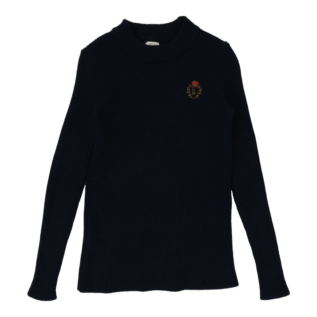 Lil Legs Crest Knit Mockneck- Navy