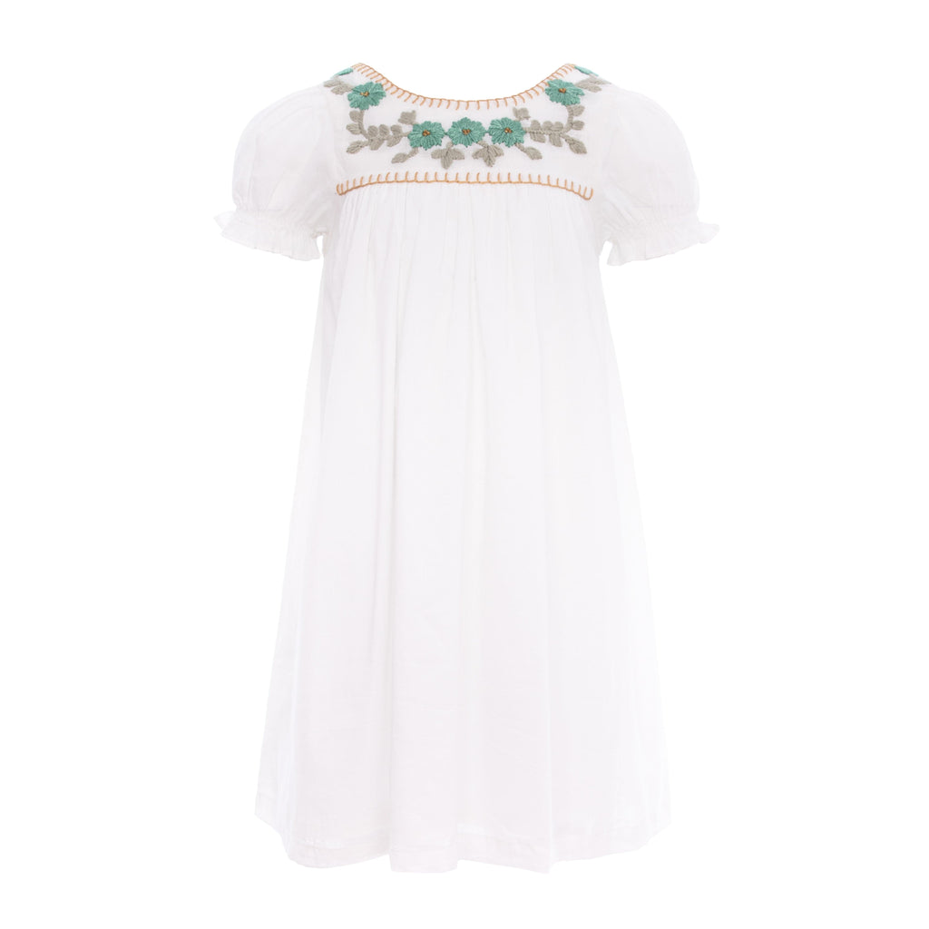 Pernille DRESS Jellybeanzkids Pernille Embroidered Blue Flowers White Dress