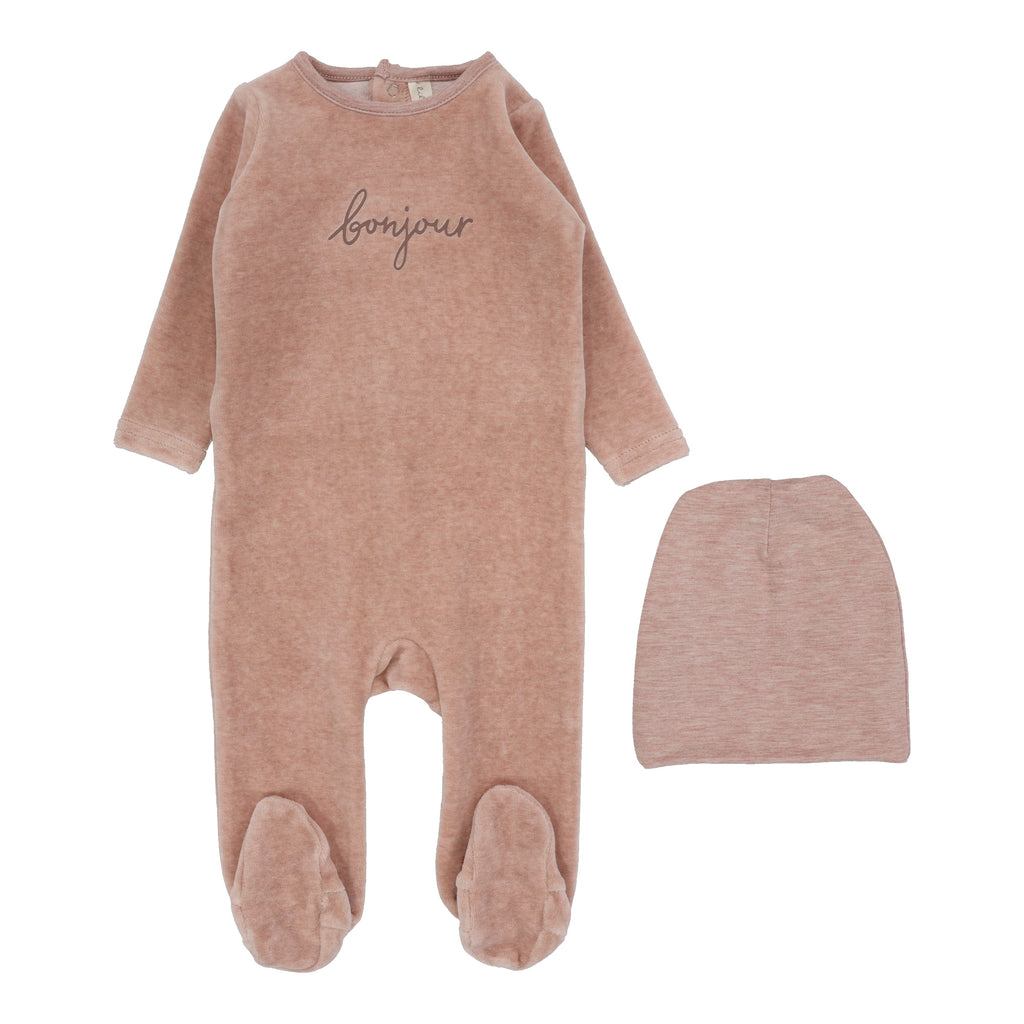 Lilette Velour Bonjour Footie Set- Heathered Pink