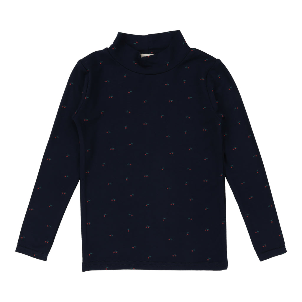 Lil Legs Printed Mockneck- Navy Cherry