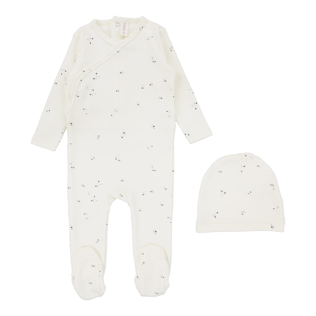 Lilette Printed Wrapover Footie Set Clover- Ivory