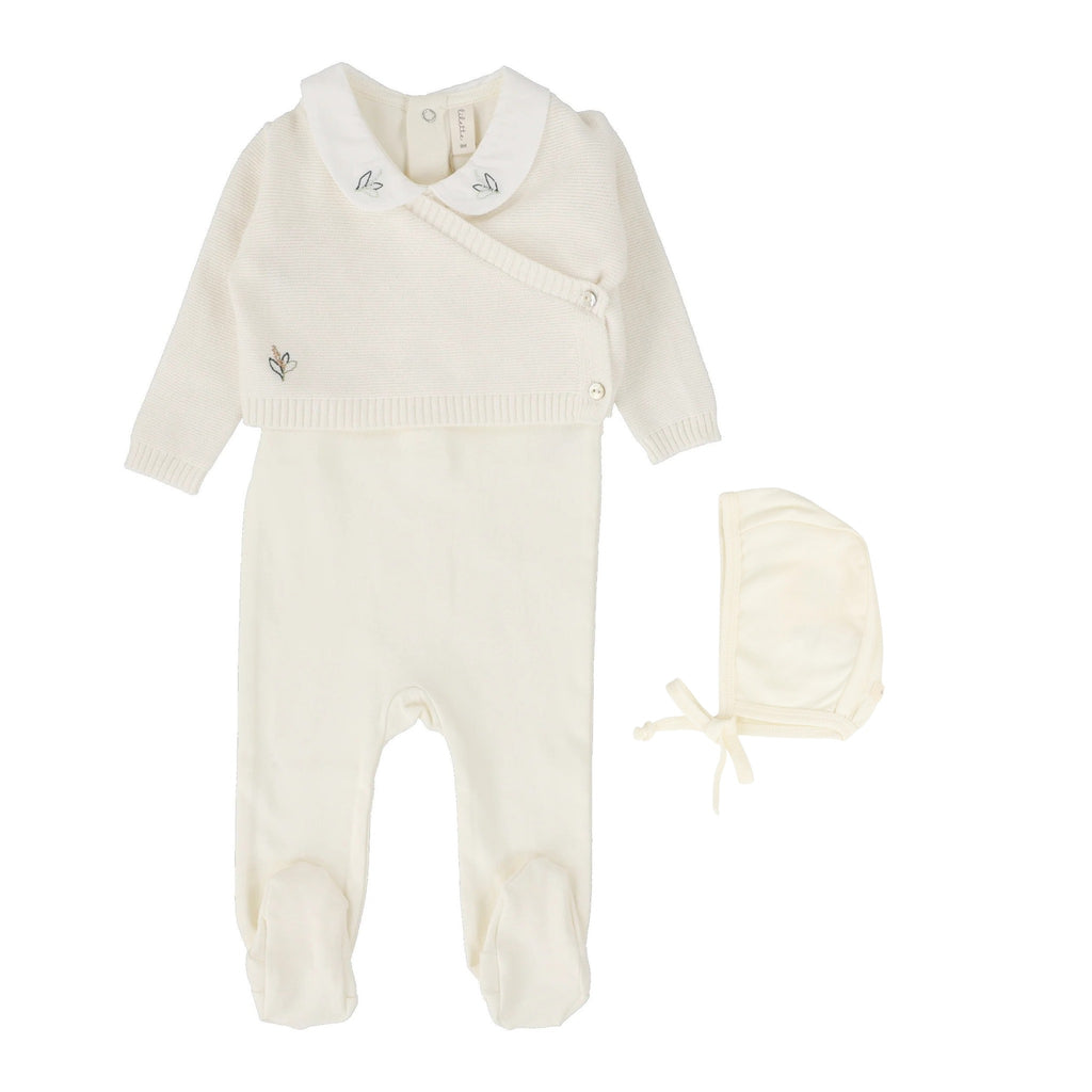 Lilette Knit Wrap Sleeveless Footie Set With Bonnet-Cream