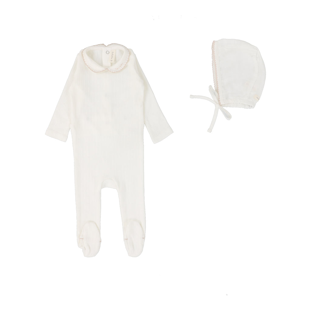 Lilette Edged Collar Footie Set-Winter White/Blush