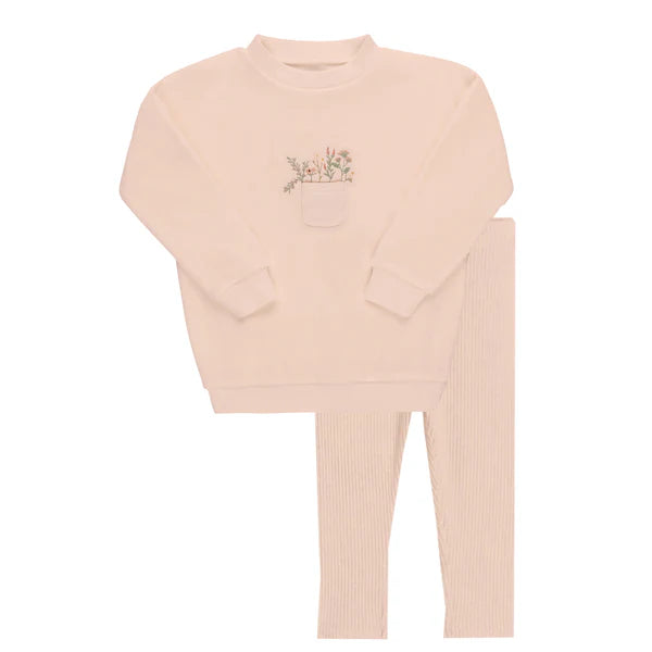 Elys Velour Pocket Full of Flowers Set- Pink