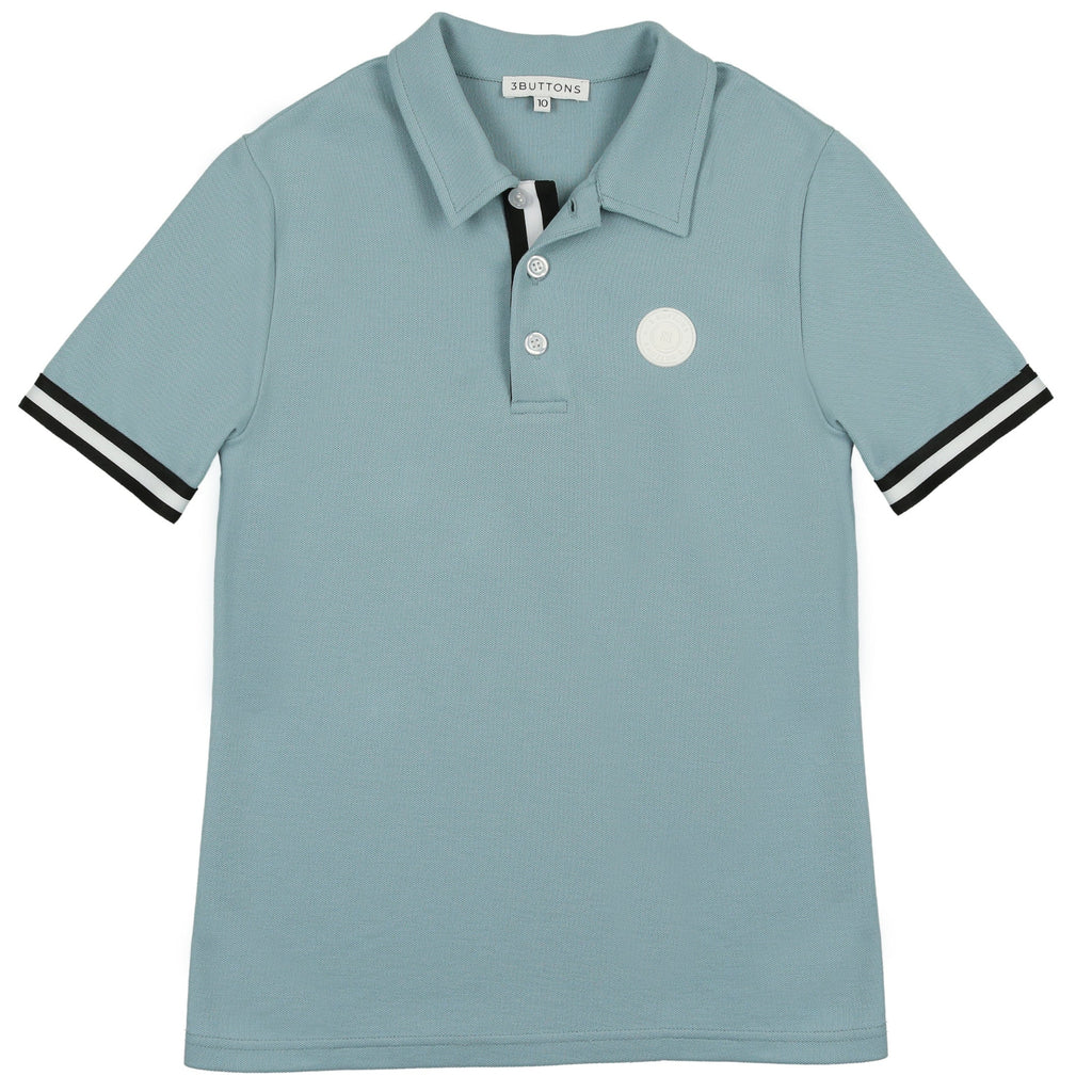 3 Buttons Stripe Polo - Soft Blue